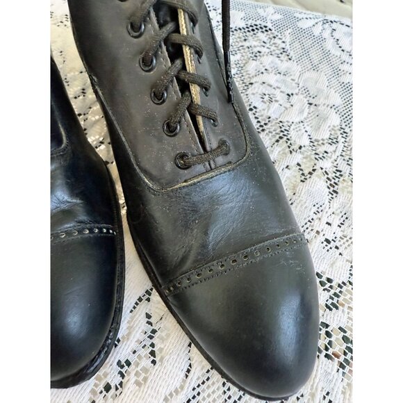 Antique 1910s Edwardian Womens Black Leather High Lace Up Boots sz-4-5 - Picture 3 of 16